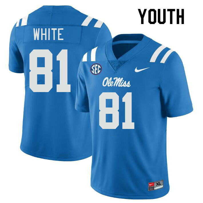 Youth #81 Noreel White Ole Miss Rebels College Football Jerseys Stitched-Power Blue